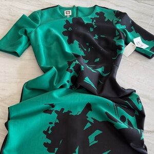 Anne Klein Teal Green and Black Floral Midi Pencil  Dress size 6